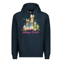 Navy easter bunny family wıth carrots and eggs Premium Hoodie - AdoDesignShop