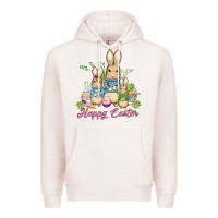 Pale Pink easter bunny family wıth carrots and eggs Premium Hoodie - AdoDesignShop