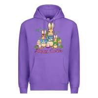 Purple easter bunny family wıth carrots and eggs Premium Hoodie - AdoDesignShop