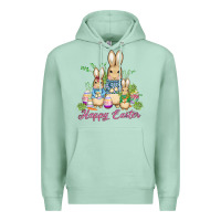 Seafoam easter bunny family wıth carrots and eggs Premium Hoodie - AdoDesignShop