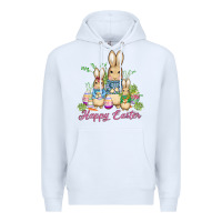 White easter bunny family wıth carrots and eggs Premium Hoodie - AdoDesignShop