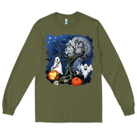 Army Green halloween tree and ghosts Long Sleeve Tee - AdoDesignShop