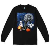 Black halloween tree and ghosts Long Sleeve Tee - AdoDesignShop