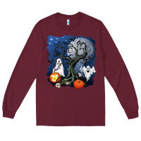 Burgundy halloween tree and ghosts Long Sleeve Tee - AdoDesignShop