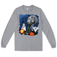Heather Grey halloween tree and ghosts Long Sleeve Tee - AdoDesignShop