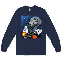 Navy halloween tree and ghosts Long Sleeve Tee - AdoDesignShop