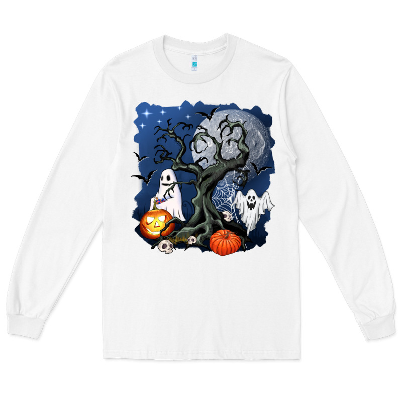 Halloween Tree And Ghosts Long Sleeve Tee by AdoDesignShop | Teevron