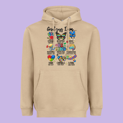 God Says  Am Autism Heavyweight Hoodie Designed By Maliassmallbusiness