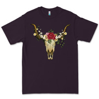 Bull Skull With Rose And Flowers Premium Tee | Teevron