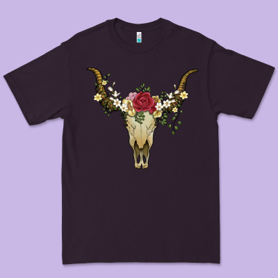 Bull Skull With Rose And Flowers Premium Tee Designed By Artiststas