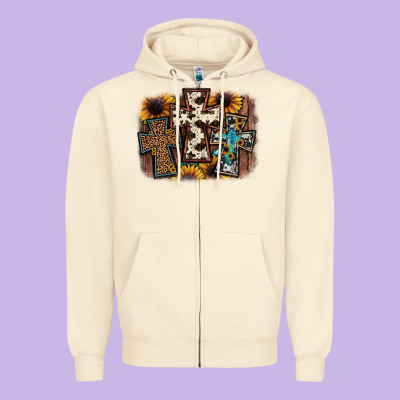 Cross Background Zipper Hoodie Designed By Jahusdesignshop