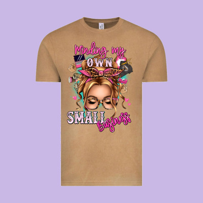 Minding My Own Small Business Blonde Messy Bun Vintage Tee Designed By Texasbilliewilder