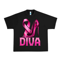 Black Breast Cancer Diva Ribbon and Heels Urban Heavy Tee - texasbilliewilder