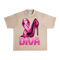French Oak Breast Cancer Diva Ribbon and Heels Urban Heavy Tee - texasbilliewilder