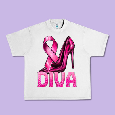 Breast Cancer Diva Ribbon And Heels Urban Heavy Tee Designed By Texasbilliewilder