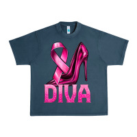 Midnight Navy Breast Cancer Diva Ribbon and Heels Urban Heavy Tee - texasbilliewilder