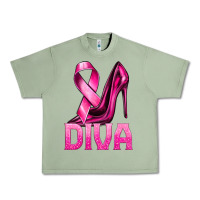 Oil Green Breast Cancer Diva Ribbon and Heels Urban Heavy Tee - texasbilliewilder