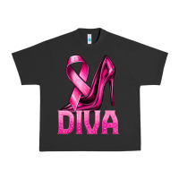 Pigment Black Breast Cancer Diva Ribbon and Heels Urban Heavy Tee - texasbilliewilder