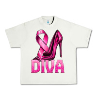 Pistachio Breast Cancer Diva Ribbon and Heels Urban Heavy Tee - texasbilliewilder