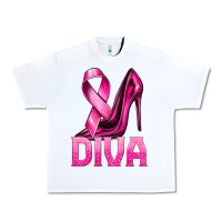 White Breast Cancer Diva Ribbon and Heels Urban Heavy Tee - texasbilliewilder