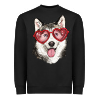 Black husky with love glasses Heavyweight Sweatshirt - RanaPortraitStore
