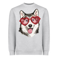 Heather Grey husky with love glasses Heavyweight Sweatshirt - RanaPortraitStore