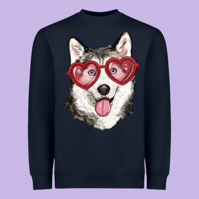 Heavyweight Sweatshirt husky with love glasses