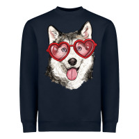 Navy husky with love glasses Heavyweight Sweatshirt - RanaPortraitStore