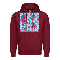 Burgundy summer and octopus seamless pattern Zipper Hoodie - BundleAndBundleShop
