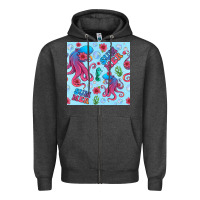 Charcoal Heather summer and octopus seamless pattern Zipper Hoodie - BundleAndBundleShop