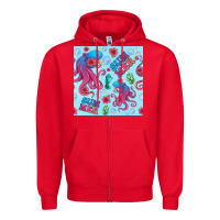 Red summer and octopus seamless pattern Zipper Hoodie - BundleAndBundleShop