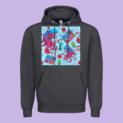 Summer And Octopus Seamless Pattern Zipper Hoodie Designed By Bundleandbundleshop