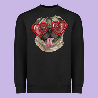 Heavyweight Sweatshirt pug with love glasses