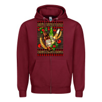 Burgundy beer bottles with mistletoe Zipper Hoodie - AdoDesignShop