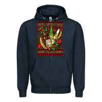 Navy beer bottles with mistletoe Zipper Hoodie - AdoDesignShop