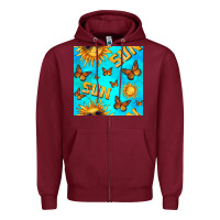 Burgundy sun with butterfly seamless pattern Zipper Hoodie - BundleAndBundleShop