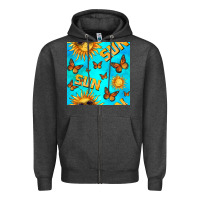 Charcoal Heather sun with butterfly seamless pattern Zipper Hoodie - BundleAndBundleShop