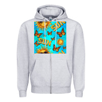 Heather Grey sun with butterfly seamless pattern Zipper Hoodie - BundleAndBundleShop
