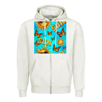 Oatmeal Heather sun with butterfly seamless pattern Zipper Hoodie - BundleAndBundleShop