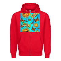 Red sun with butterfly seamless pattern Zipper Hoodie - BundleAndBundleShop