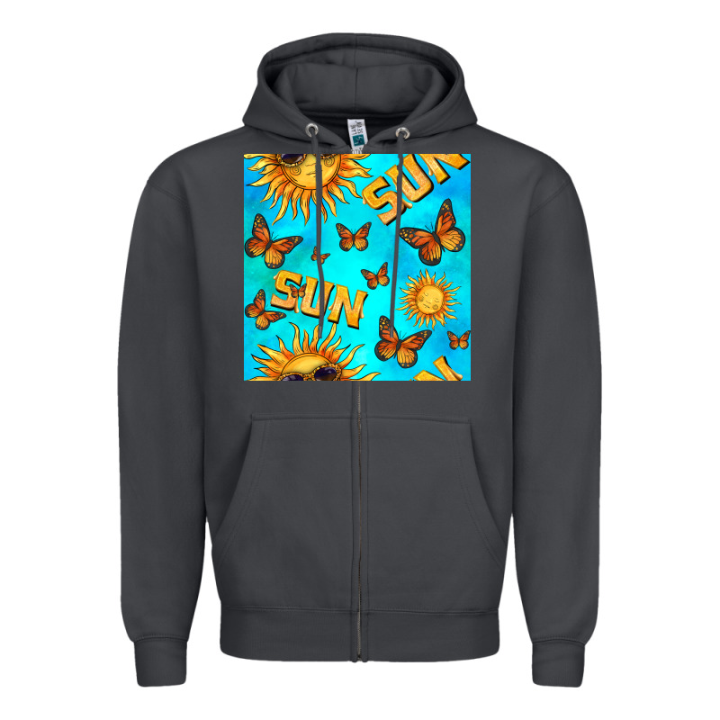 Sun With Butterfly Seamless Pattern Zipper Hoodie by BundleAndBundleShop | Teevron