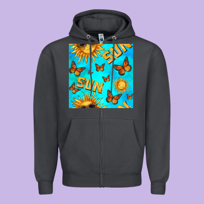 Sun With Butterfly Seamless Pattern Zipper Hoodie Designed By Bundleandbundleshop