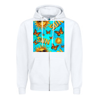 White sun with butterfly seamless pattern Zipper Hoodie - BundleAndBundleShop