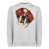 Heather Grey saint bernard with love glasses Heavyweight Sweatshirt - RanaPortraitStore