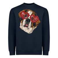 Navy saint bernard with love glasses Heavyweight Sweatshirt - RanaPortraitStore