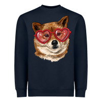 Navy shiba inu with love glasses Heavyweight Sweatshirt - RanaPortraitStore