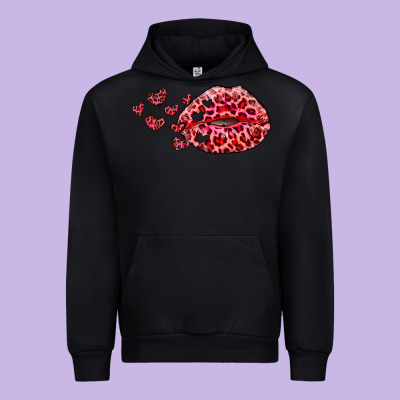 Kiss With Leopard And Hearts Urban Hoodie Designed By Ranaportraitstore