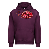 Mauve Wine kiss with leopard and hearts Urban Hoodie - RanaPortraitStore