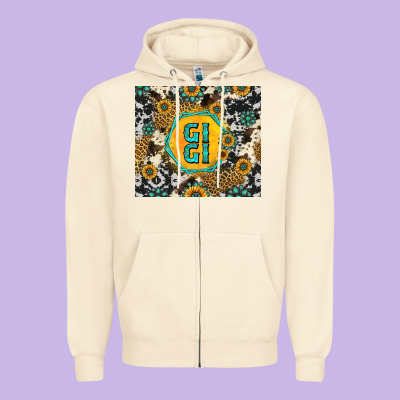 Gigi Sunflower Turquoise Zipper Hoodie Designed By Jasminsmagicworld