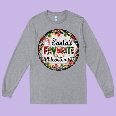 Christmas Santas Favorite Phlebotomist Light Long Sleeve Tee Designed By Adodesignshop